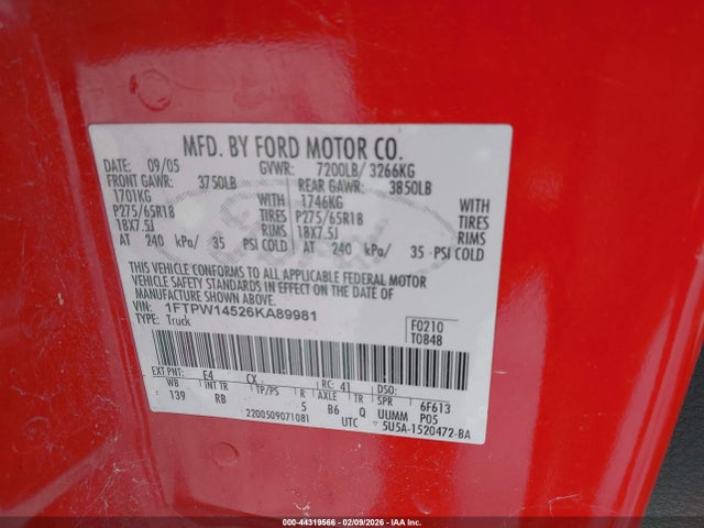 2006 FORD F-150 1FTPW14526KA89981 Photo 8