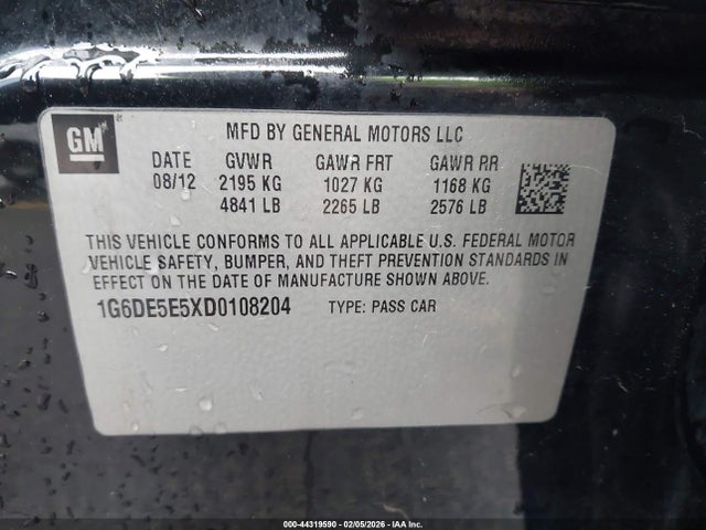 Продаж на аукціоні авто 2013 Cadillac Cts Luxury, vin: 1G6DE5E5XD0108204, номер лоту: 44319590