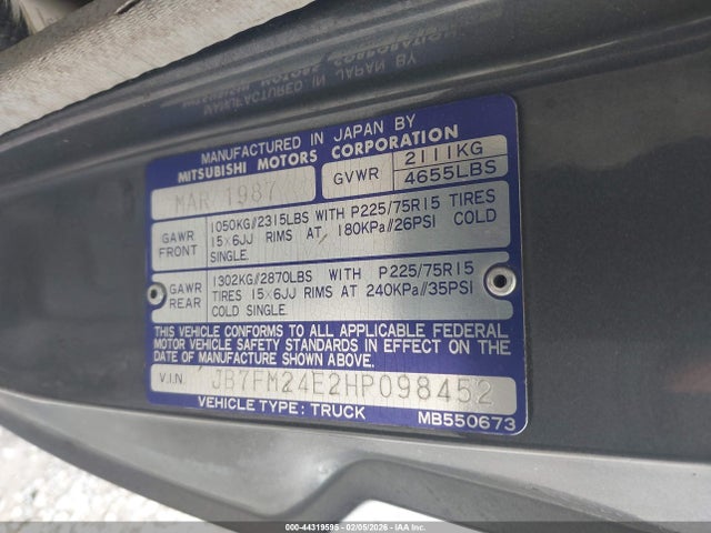 Aukcja sprzedaży 1987 Dodge Ram 50, vin: JB7FM24E2HP098452, numer aukcji: 44319595