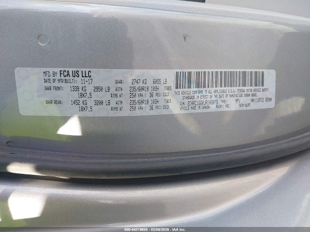 Aukcja sprzedaży 2018 Chrysler Pacifica Limited, vin: 2C4RC1GG0JR143075, numer aukcji: 44319600
