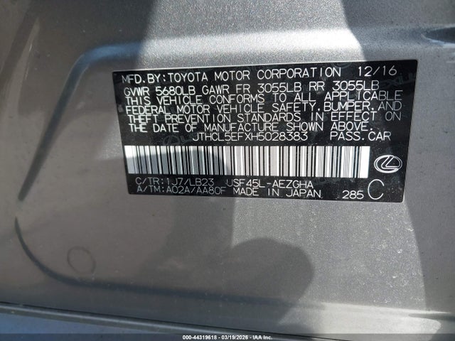 44319618 :رقم المزاد ، JTHCL5EFXH5028383 vin ، 2017 Lexus Ls 460 مزاد بيع