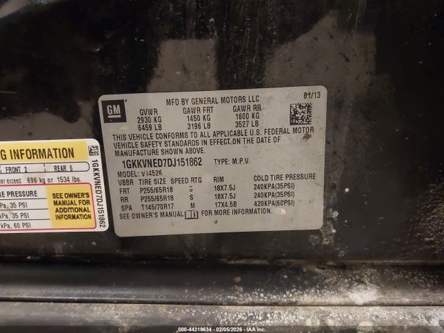 Aukcja sprzedaży 2013 Gmc Acadia Sle-1, vin: 1GKKVNED7DJ151862, numer aukcji: 44319634