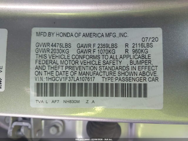 1HGCV1F37LA107617 Honda Accord Sport