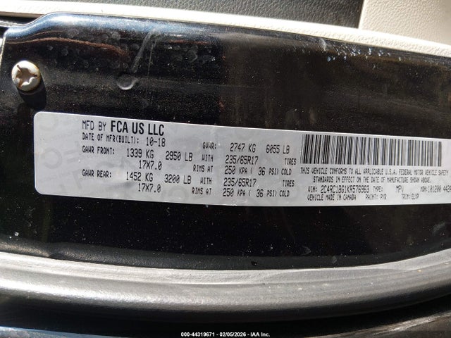 Aukcja sprzedaży 2019 Chrysler Pacifica Touring L, vin: 2C4RC1BG1KR576963, numer aukcji: 44319671