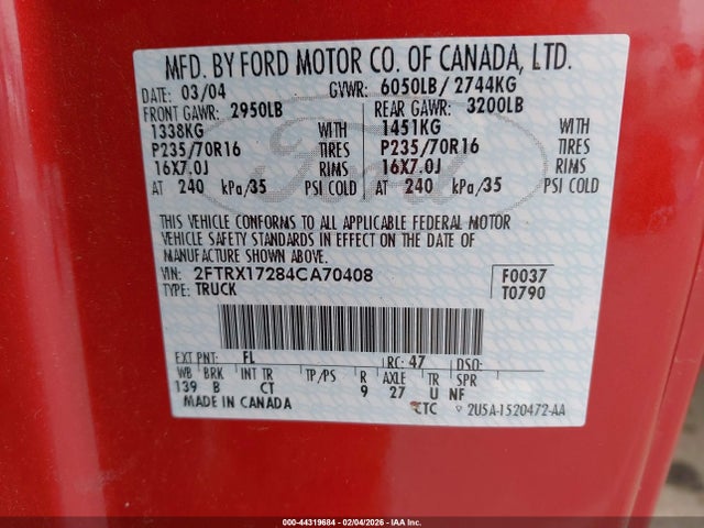 2004 FORD F-150 HERITAGE 2FTRX17284CA70408 Photo 8