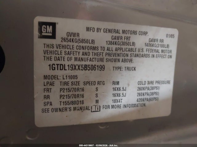 Aukcja sprzedaży 2005 Gmc Safari Standard, vin: 1GTDL19XX5B506199, numer aukcji: 44319687