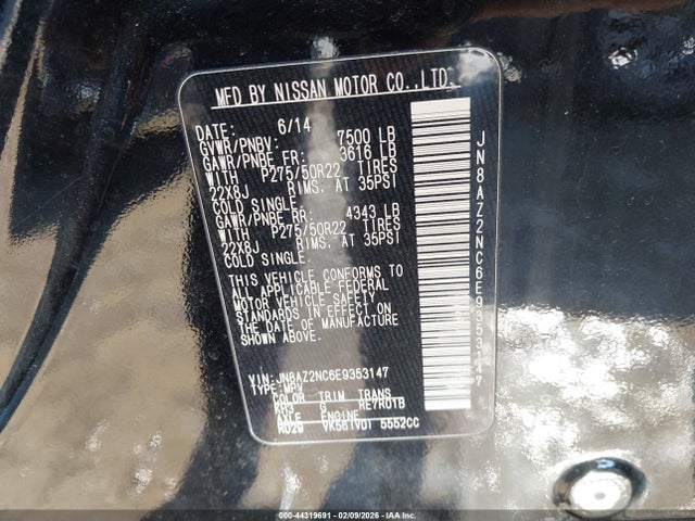 Aukcja sprzedaży 2014 Infiniti Qx80, vin: JN8AZ2NC6E9353147, numer aukcji: 44319691