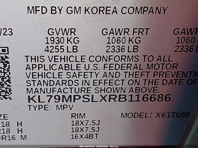 KL79MPSLXRB116686 Chevrolet Trailblazer Fwd Lt