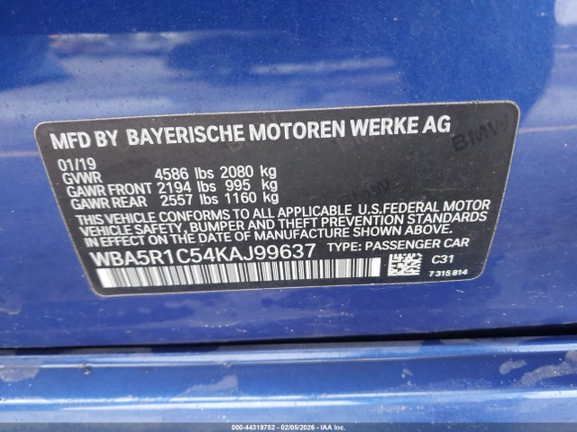 Aukcja sprzedaży 2019 Bmw 330i, vin: WBA5R1C54KAJ99637, numer aukcji: 44319752