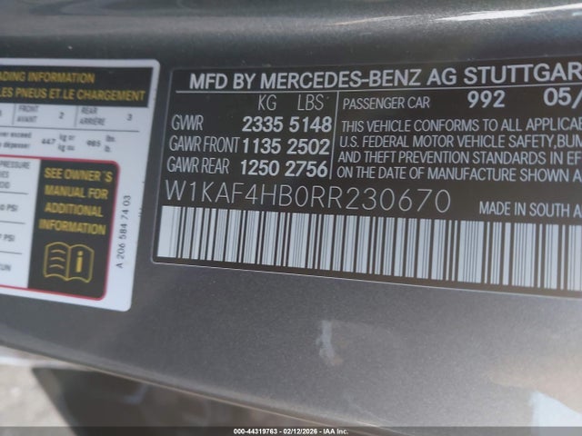 Aukcja sprzedaży 2024 Mercedes-benz C 300, vin: W1KAF4HB0RR230670, numer aukcji: 44319763