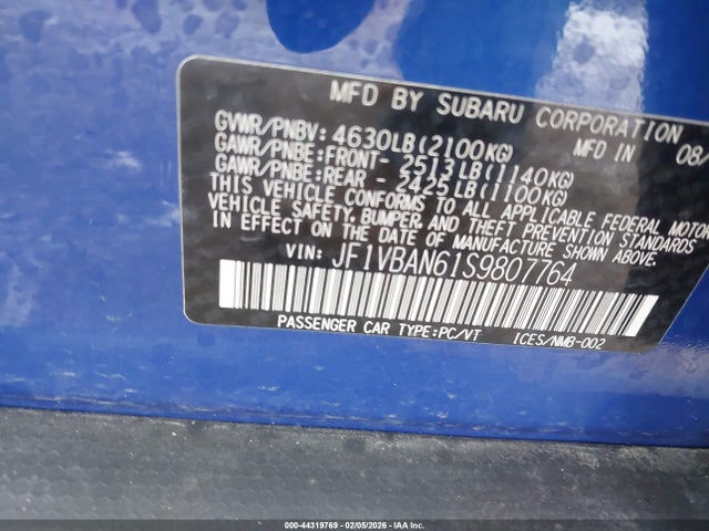 44319769 :رقم المزاد ، JF1VBAN61S9807764 vin ، 2025 Subaru Wrx Limited مزاد بيع