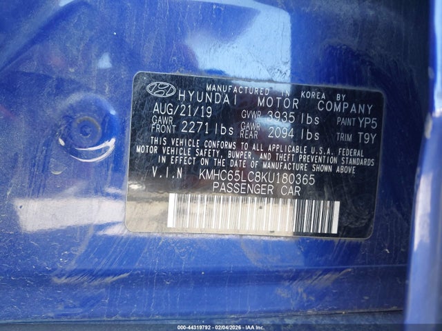 KMHC65LC8KU180365 Hyundai Ioniq Hybrid Blue