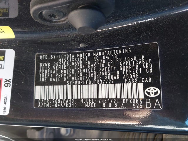 Toyota COROLLA L 2018 5YFBURHE0JP837727 Image 9