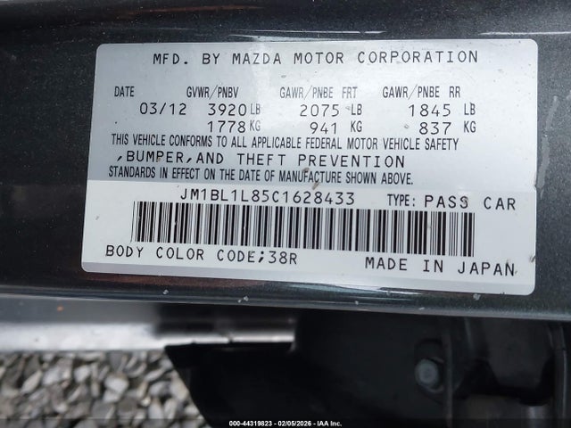 44319823 :رقم المزاد ، JM1BL1L85C1628433 vin ، 2012 Mazda Mazda3 I Touring مزاد بيع