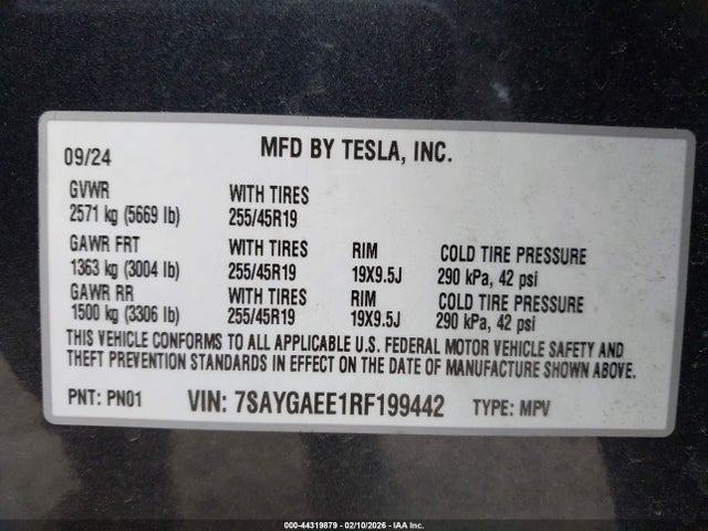 7SAYGAEE1RF199442 Tesla Model Y Long Range Dual Motor All-wheel Drive