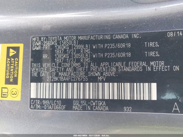 Продажа на аукционе авто 2015 Lexus Rx 350, vin: 2T2BK1BA4FC276755, номер лота: 44319904