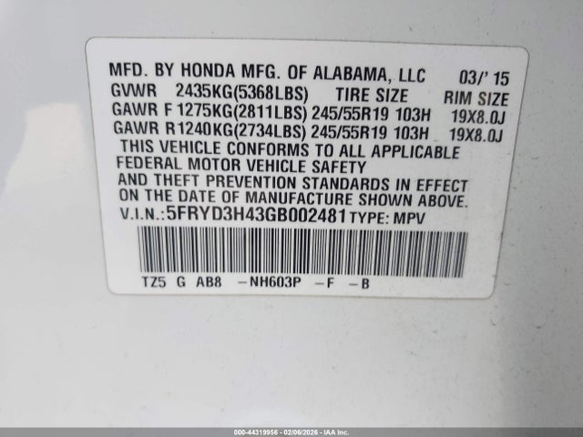 Aukcja sprzedaży 2016 Acura Mdx Technology   Acurawatch Plus Packages/technology Package, vin: 5FRYD3H43GB002481, numer aukcji: 44319956
