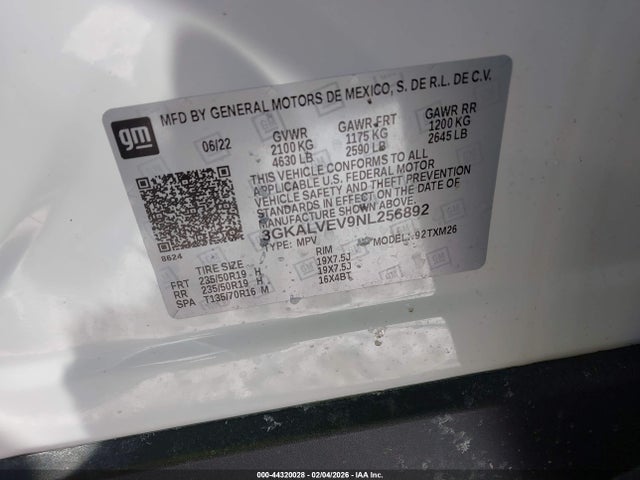 Aukcja sprzedaży 2022 Gmc Terrain Awd Slt, vin: 3GKALVEV9NL256892, numer aukcji: 44320028