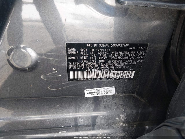 Aukcja sprzedaży 2021 Subaru Ascent Limited, vin: 4S4WMAPD8M3472024, numer aukcji: 44320039
