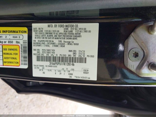 3FA6P0PU1FR128146 Ford Fusion Energi Se Luxury