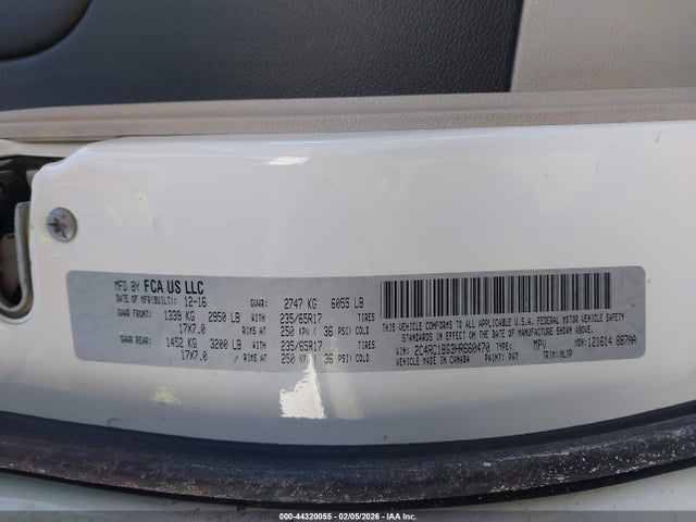 44320055 :رقم المزاد ، 2C4RC1BG3HR660470 vin ، 2017 Chrysler Pacifica Touring-l مزاد بيع
