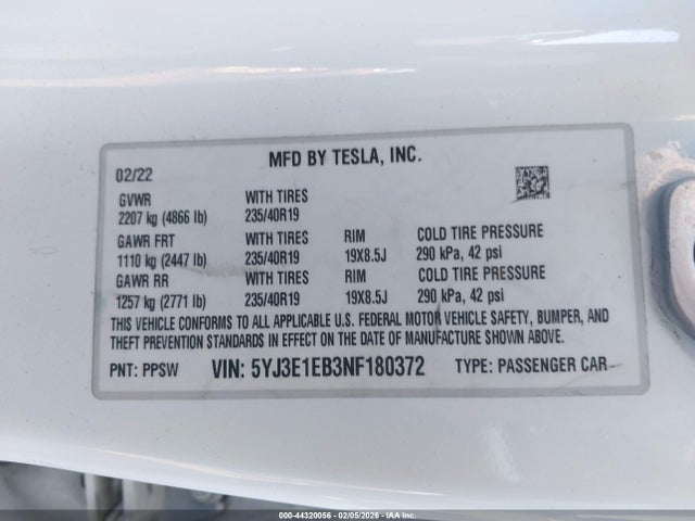 2022 TESLA MODEL 3 5YJ3E1EB3NF180372 Photo 8