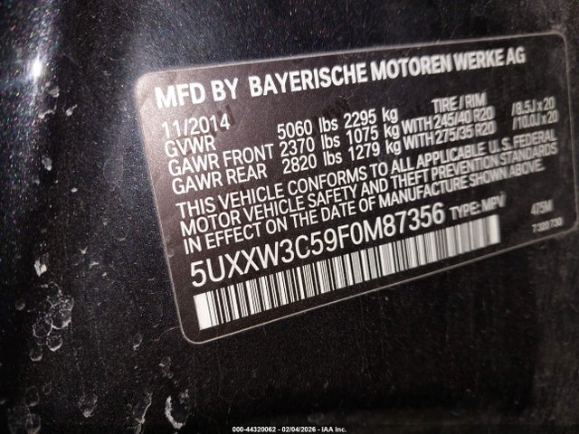 5UXXW3C59F0M87356 BMW X4 Xdrive28i
