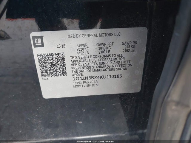 Aukcja sprzedaży 2019 Buick Lacrosse Fwd Preferred, vin: 1G4ZN5SZ4KU110185, numer aukcji: 44320084