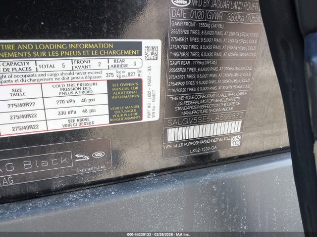 2020 LAND ROVER RANGE ROVER SALGV5SE5LA599877 Photo 8