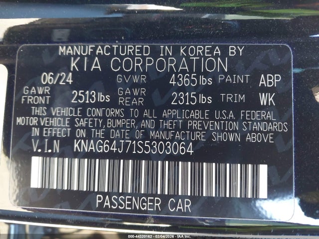 KNAG64J71S5303064 KIA K5 Gt-line