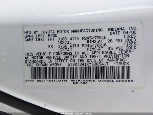 2000 TOYOTA TUNDRA 5TBRT341XYS085417 Photo 8