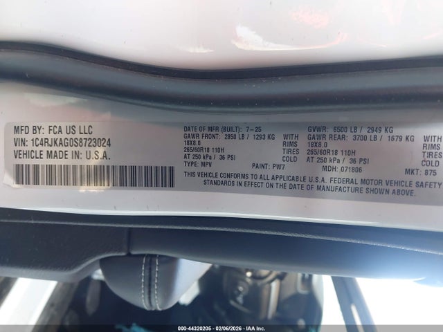 Aukcja sprzedaży 2025 Jeep Grand Cherokee L Laredo 4x4, vin: 1C4RJKAG0S8723024, numer aukcji: 44320205
