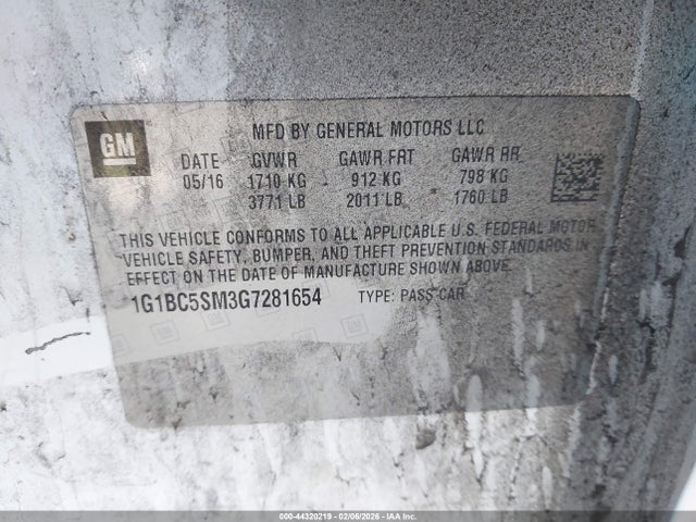 2016 CHEVROLET CRUZE 1G1BC5SM3G7281654 Photo 8