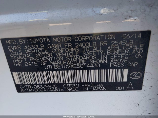 2014 LEXUS IS 350 JTHBE1D2XE5014430 Photo 8