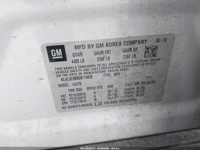 Продаж на аукціоні авто 2016 Buick Encore, vin: KL4CJESB9GB710836, номер лоту: 44320275