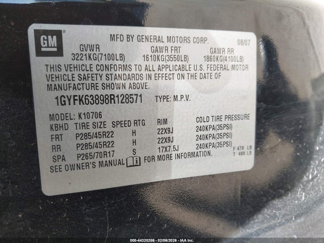 2008 CADILLAC ESCALADE 1GYFK63898R128571 Photo 8