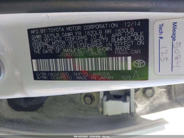JTDKDTB35F1086351 Toyota Prius C Four