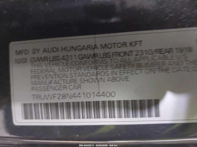 2004 AUDI TT TRUWF28N441014400 Photo 8