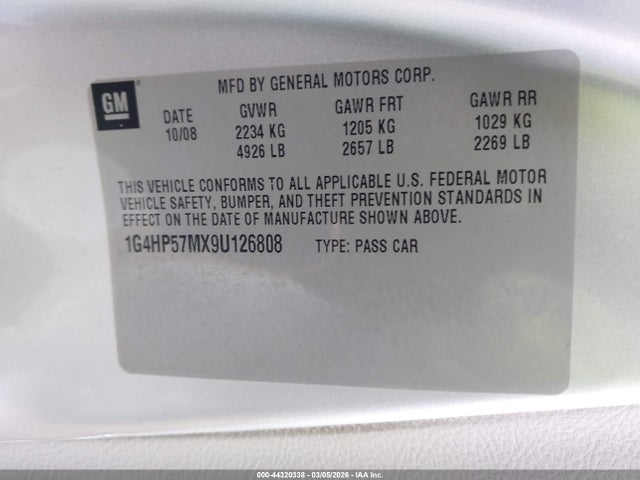 Aukcja sprzedaży 2009 Buick Lucerne Cx-2, vin: 1G4HP57MX9U126808, numer aukcji: 44320338