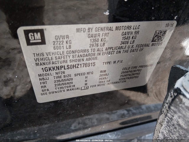 Aukcja sprzedaży 2017 Gmc Acadia Denali, vin: 1GKKNPLS0HZ176915, numer aukcji: 44320415