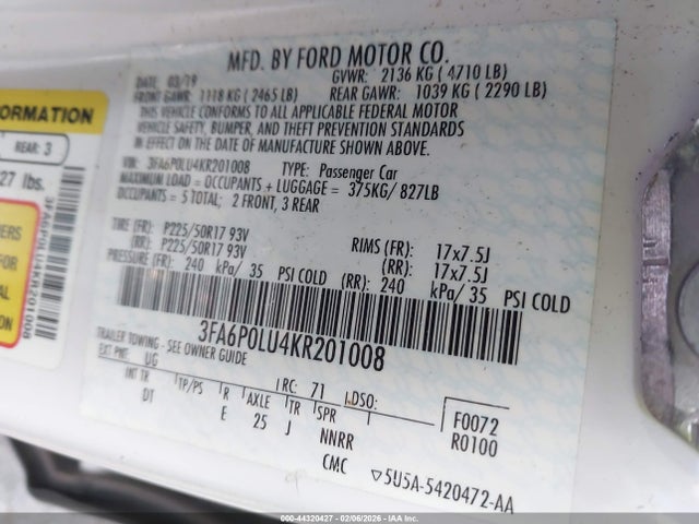 Ford Fusion Hybrid Se 2019 3FA6P0LU4KR201008 Image 9