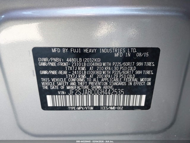 JF2SJABC0GH442535 Subaru Forester 2.5i