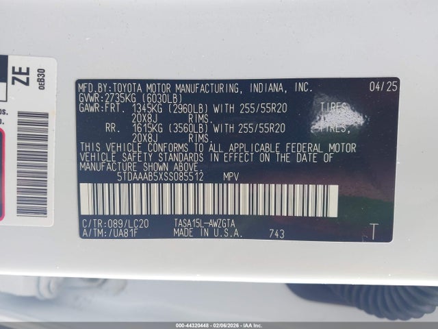 5TDAAAB5XSS085512 Toyota Grand Highlander Limited