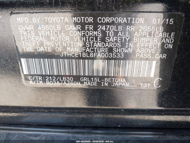 44320493 :رقم المزاد ، JTHCE1BL8FA003533 vin ، 2015 Lexus Gs 350 مزاد بيع