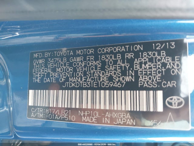 JTDKDTB31E1059467 Toyota Prius C Four