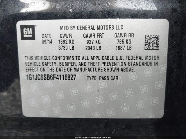 Chevrolet Sonic Lt Auto 2015 1G1JC6SB6F4116827 Image 9