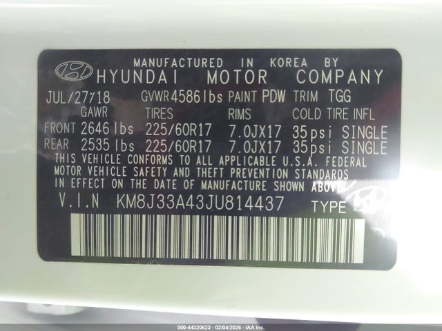 KM8J33A43JU814437 Hyundai TUCSON SEL