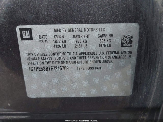 1G1PE5SB7F7216769 Chevrolet Cruze 2lt Auto