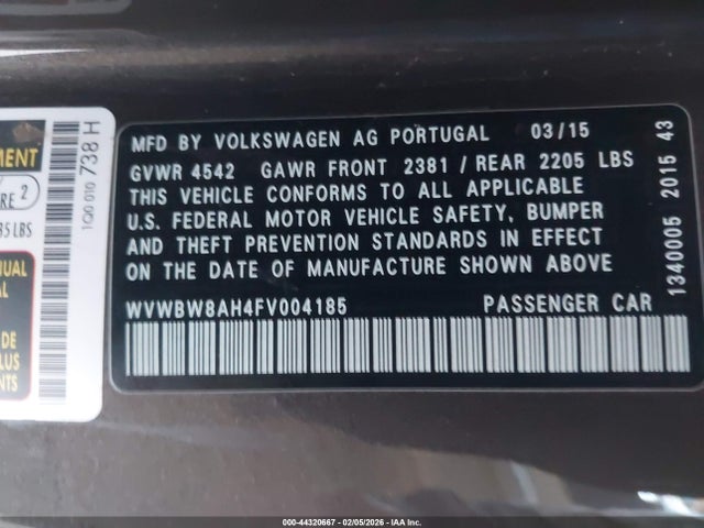 WVWBW8AH4FV004185 Volkswagen Eos Komfort Edition