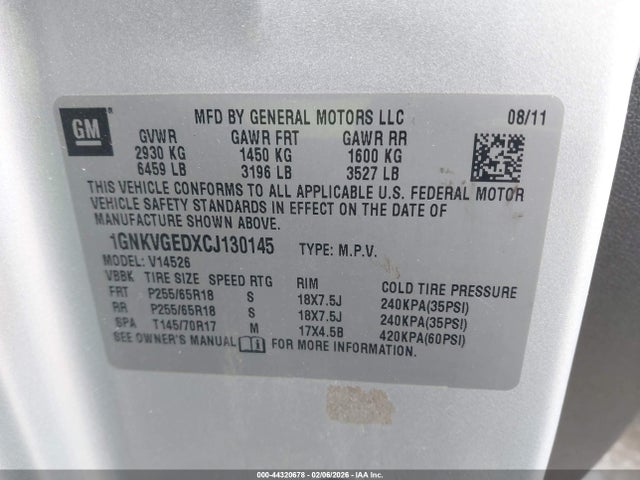 2012 CHEVROLET TRAVERSE 1GNKVGEDXCJ130145 Photo 8